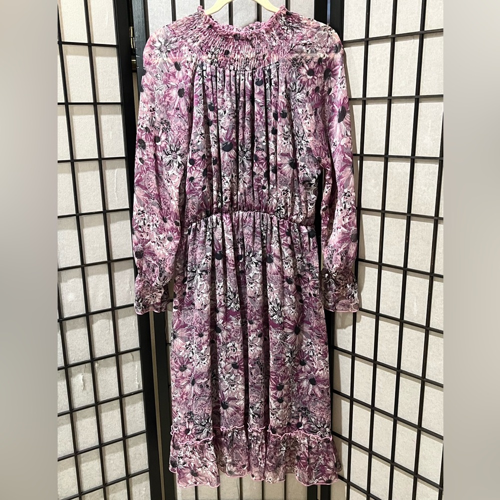 BOHEE WOHEE LONG SLEEVE Floral Smocked Neck Midi Dress in Mauve Pink WOMEN SZ XL